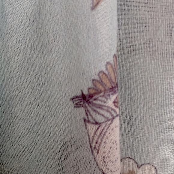 Large light blue whimsical Owl print lightweight fashion scarf. Eyelash fringes - Picture 8 of 11